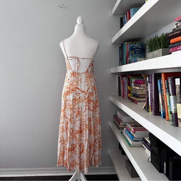 Abercrombie & Fitch Orange Linen Blend Tropical Leaf Print Maxi Dress Small - Picture 7 of 14